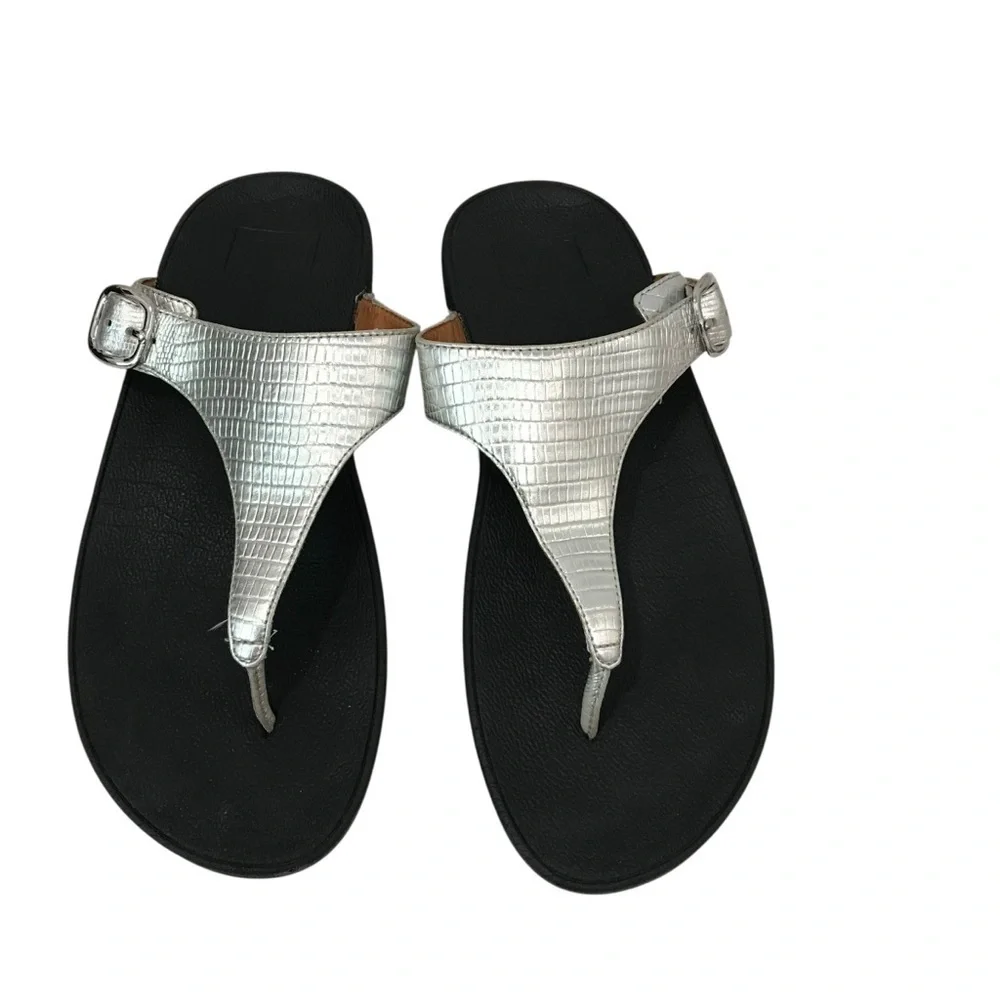 Fitflop The Skinny Sandals Silver Crocodile Size 7 Thing Flip Flop